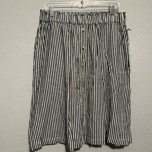 Liz Claiborne Blue & White Striped Linen Blend Midi Button up Skirt Size Large